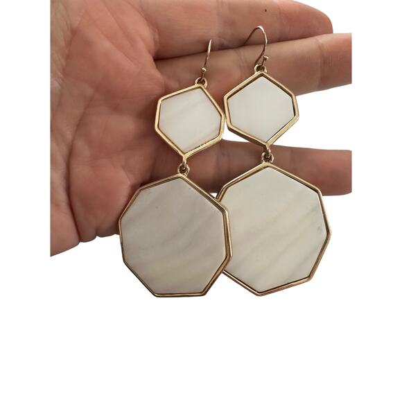 White Stone Hexagon Earrings - Picture 6 of 6
